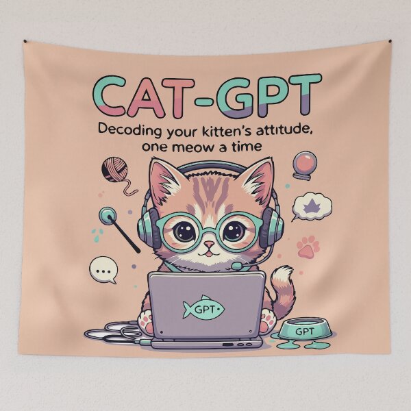 Item preview, CAT-GPT – Cute AI Kitten Translator T-Shirt | Funny Tech-Inspired Cat Meme Shirt designed and sold by MAGICKEY2024.