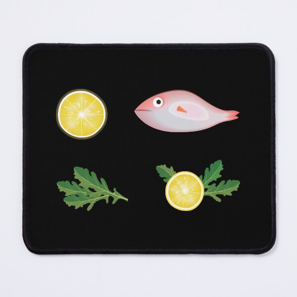 Item preview, Fresh dorado fish with lemon and arugula, vector culinary sticker for seafood restaurants. designed and sold by OlhaBondarenko.