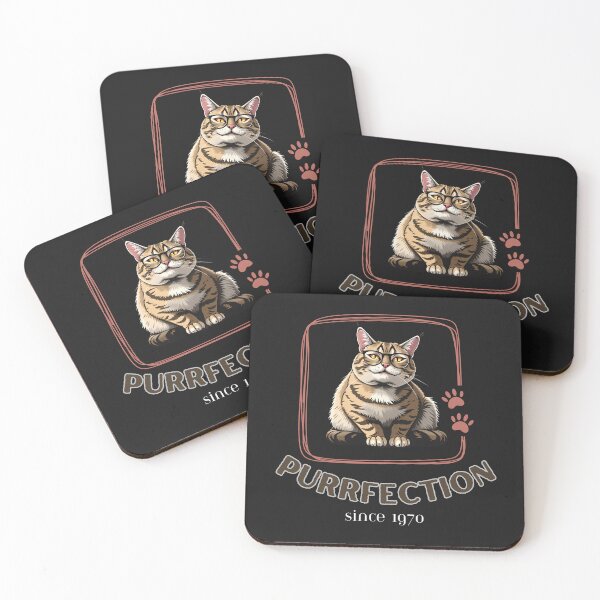 Item preview, “Purrfection Since 1970 – Funny Vintage Cat with Glasses Birthday Tee or Gift for Cat Lovers” designed and sold by BerryMint.