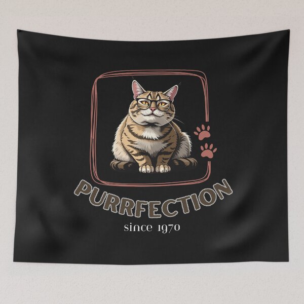 Item preview, “Purrfection Since 1970 – Funny Vintage Cat with Glasses Birthday Tee or Gift for Cat Lovers” designed and sold by BerryMint.