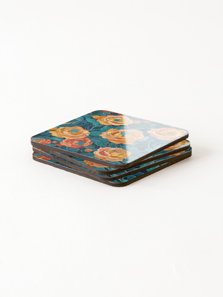 Thumbnail 4 of 5, Coasters (Set of 4), Orange Roses designed and sold by CoolPixels.