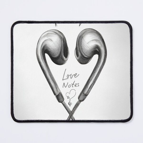 Item preview, Love Notes Pencil Sketch — Heart-Shaped Earphones with Musical Notes designed and sold by DesignsCreative.