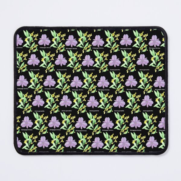 Item preview, Golden Wattle and Chocolate Lily watercolour pattern black background designed and sold by GeoGoose.