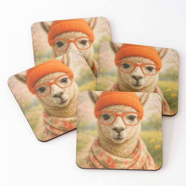 Item preview, Spring alpaca with hat – hipster portrait in a pastel garden designed and sold by Bernd Friese.