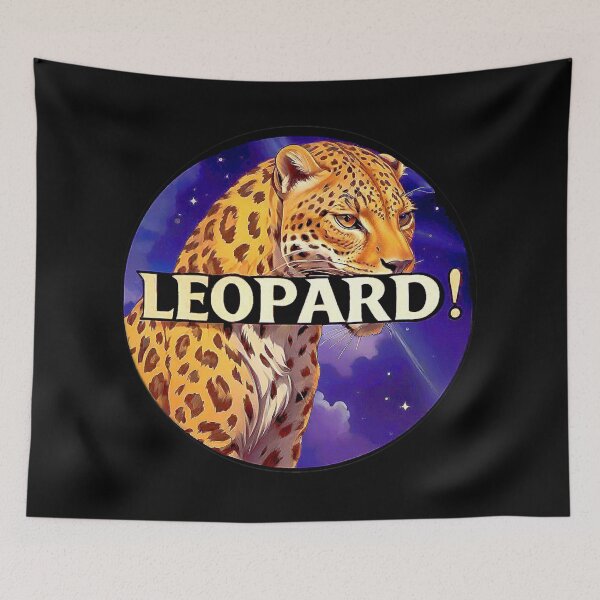 Item preview, Image 6/6 of a fantasy leopard with the large phrase "LEOPARD!" in the center inside a circle. designed and sold by Giulivo Store Graphic.