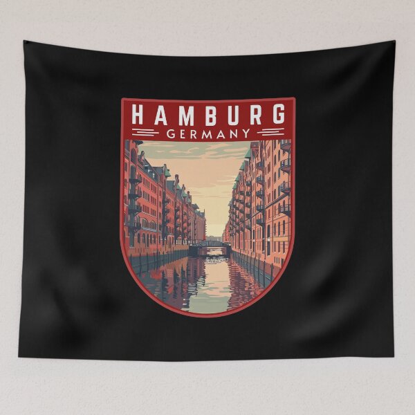 Item preview, Hamburg in Germany Retro Travel Art Badge designed and sold by MaateoDesign.