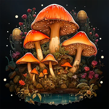 Artwork thumbnail, The Toadstool Pool - botanical nature  by FoxTreeDesign