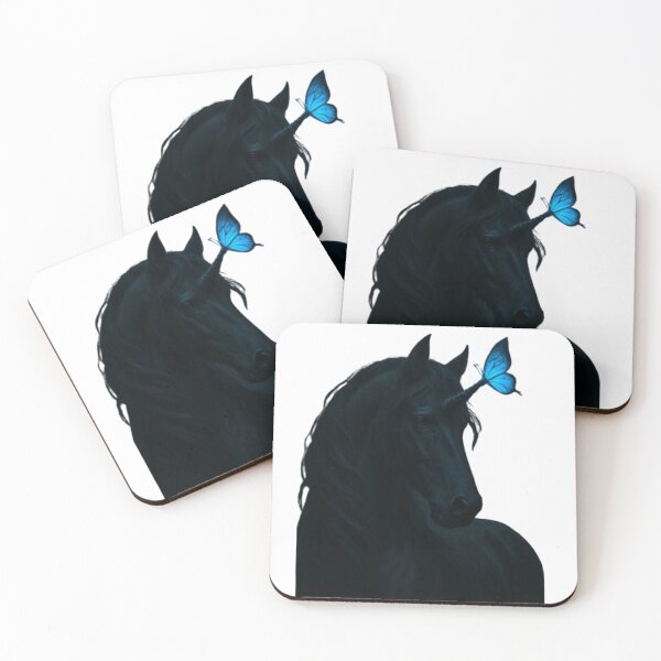 Item preview, black unicorn with blue butterfly designed and sold by KrazyArtStyle.