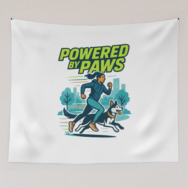 Item preview, Powered by Paws – Female Runner & Dog Urban Fitness T-Shirt designed and sold by SnB-Design.