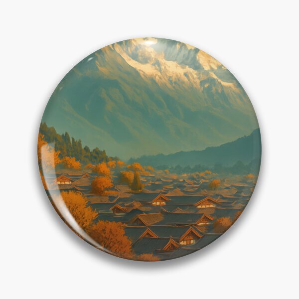 Item preview, Autumn in Lijiang China – Vintage Art Deco Travel Scene with Jade Dragon Mountain designed and sold by Cosmopolis.