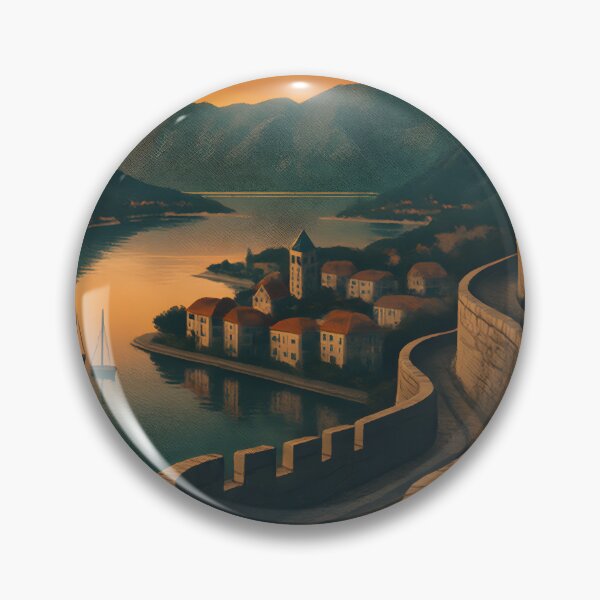 Item preview, Twilight Over Kotor Montenegro – Vintage Art Deco Bay & City Walls Scene designed and sold by Cosmopolis.