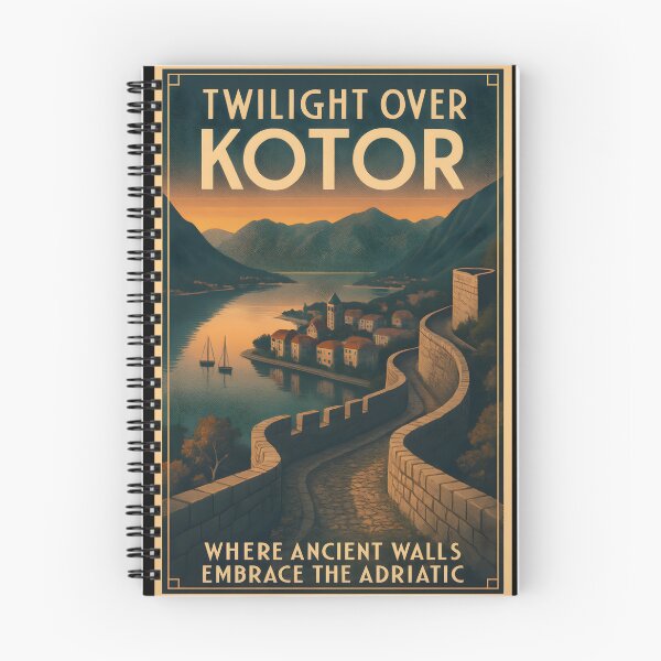 Item preview, Twilight Over Kotor Montenegro – Vintage Art Deco Bay & City Walls Scene designed and sold by Cosmopolis.