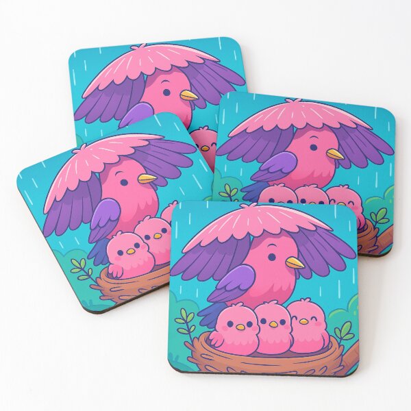 Item preview, Under Mama’s Wings – Cute Pink Bird Family in the Rain designed and sold by Sadia  Jannat.