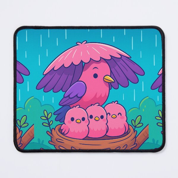 Item preview, Under Mama’s Wings – Cute Pink Bird Family in the Rain designed and sold by Sadia Jannat.