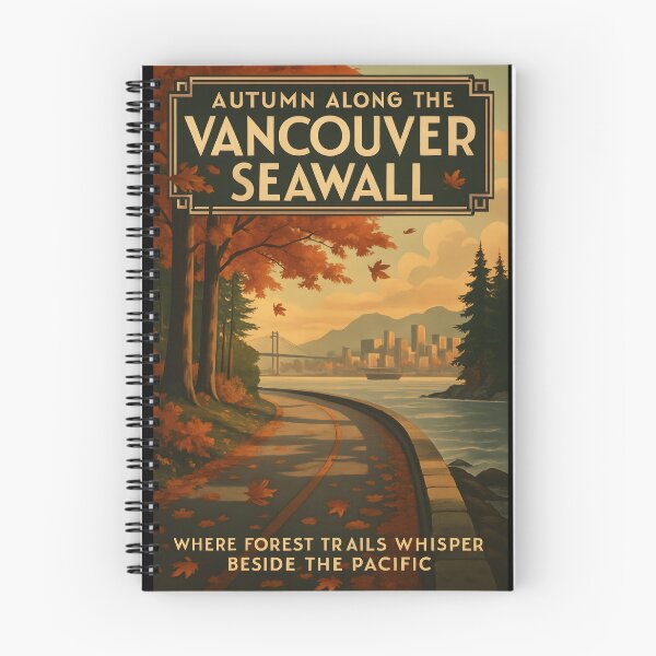 Item preview, Art Deco Vancouver Seawall in Autumn, Canada Travel Scene designed and sold by Cosmopolis.