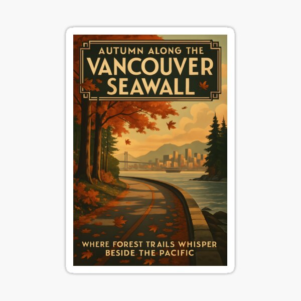 Item preview, Art Deco Vancouver Seawall in Autumn, Canada Travel Scene designed and sold by Cosmopolis.