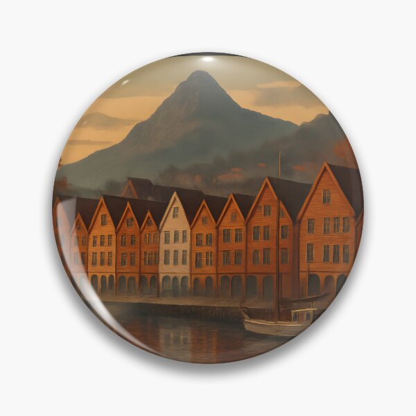 Item preview, Art Deco Bergen Norway Twilight Scene with Bryggen Wharf Reflections designed and sold by Cosmopolis.