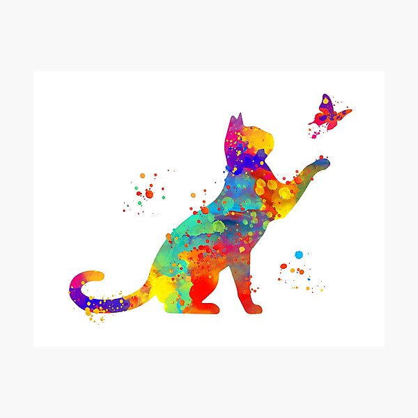 Item preview, Farbenfrohes abstraktes Aquarell-Katzen- und Schmetterlings-Silhouette-Design designed and sold by MindWind.