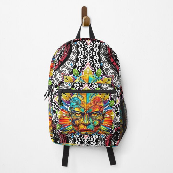 Item preview, Psychedelic Tribal Face and Grunge Heart Pattern – Vibrant Abstract Boho Design for Bold Apparel & Decor designed and sold by SnarkyTextStudiO.
