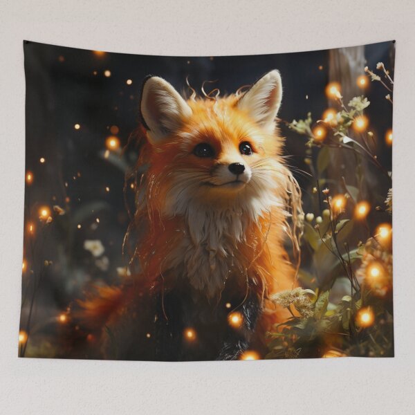 Item preview, Fox Cub in Magical Fire Fly Forest designed and sold by FoxTreeDesign.