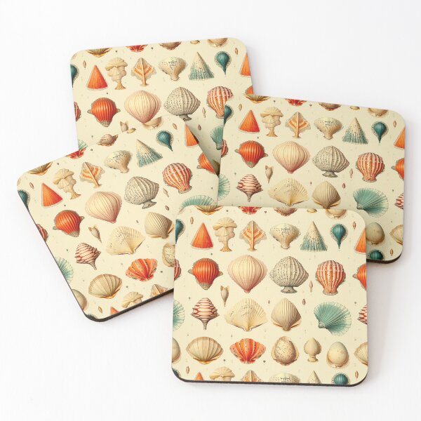 Item preview, Vintage Coral and Turquoise Sea Shell Illustration Print designed and sold by FoxTreeDesign.