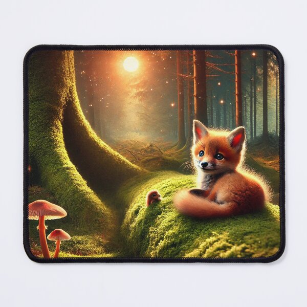 Item preview, Fox lies comfortably on a moss-covered forest floor between two large oaks designed and sold by MADandSANE-MArt.