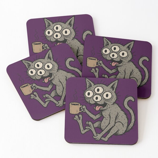 Item preview, Five-Eyed Cat Drinking Coffee with Feet designed and sold by fadilow.
