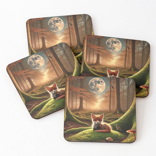 Item preview, Young fox lies comfortably on a moss-covered forest floor designed and sold by MADandSANE-MArt.