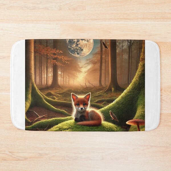 Item preview, Young fox lies comfortably on a moss-covered forest floor designed and sold by MADandSANE-MArt.
