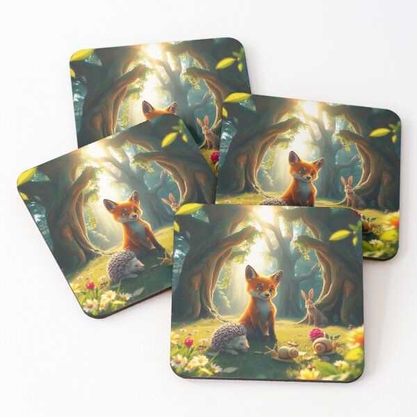 Item preview, Young fox with friends in a clearing designed and sold by MADandSANE-MArt.