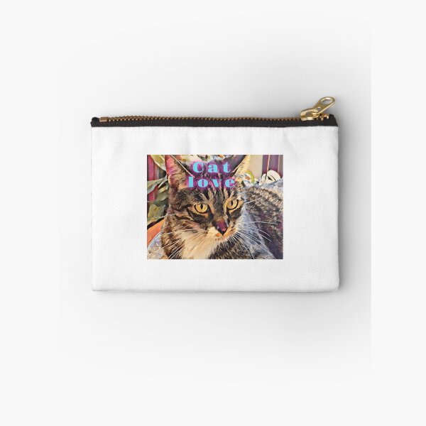 Item preview, Pure cat love with a stray cat portrait and cat love wordings in blue and pink colours  designed and sold by wallartofmio.