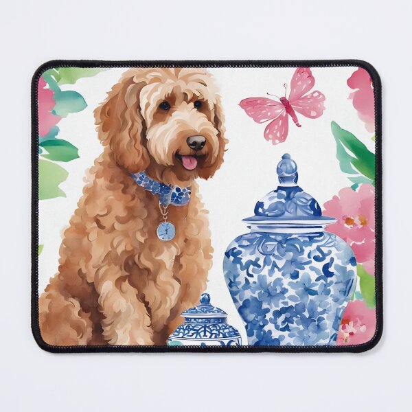 Item preview, Preppy Labradoodle, lemons and ginger jars watercolor designed and sold by SophieClimaArt.