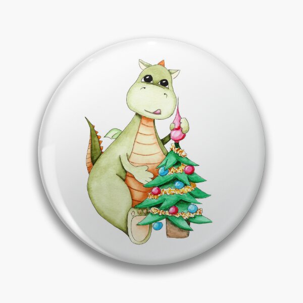 Item preview, Cute green watercolor dragon with decorated Christmas tree  designed and sold by MilediVinter.