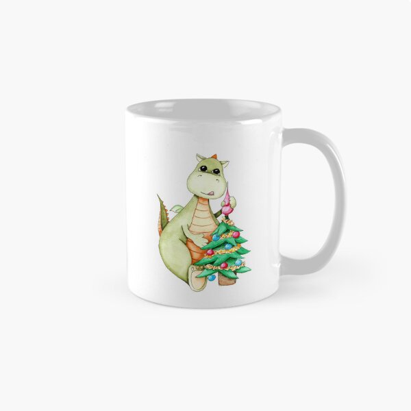 Item preview, Cute green watercolor dragon with decorated Christmas tree  designed and sold by MilediVinter.