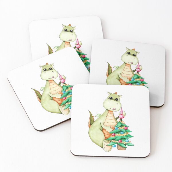 Item preview, Cute green watercolor dragon with decorated Christmas tree  designed and sold by MilediVinter.