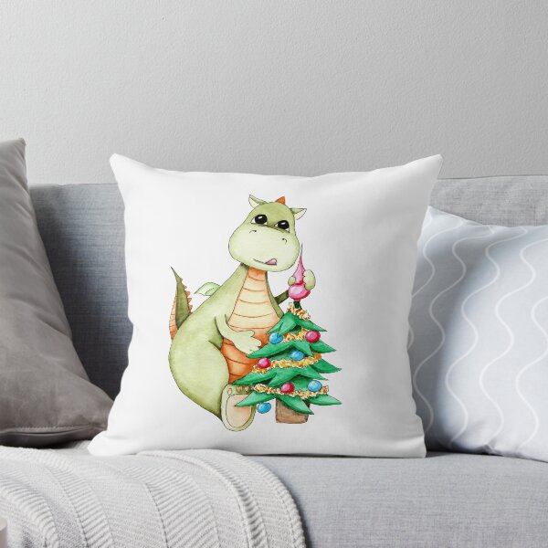 Item preview, Cute green watercolor dragon with decorated Christmas tree  designed and sold by MilediVinter.