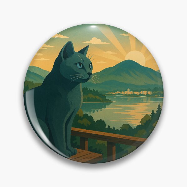 Item preview, Russian Blue Cat. Mountain Lake Sunrise. designed and sold by Arteca.
