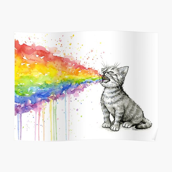 Kitten Puking Rainbow Poster