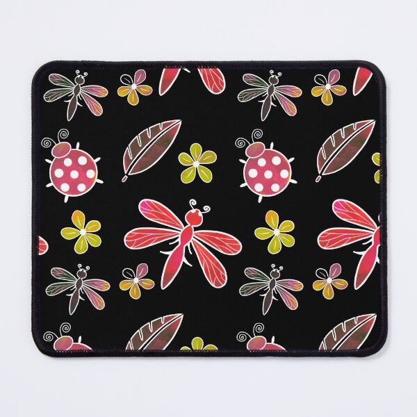 Item preview, Romantic pattern with ladybug and dragonfly on black watercolor designed and sold by Na-Tasch-A.