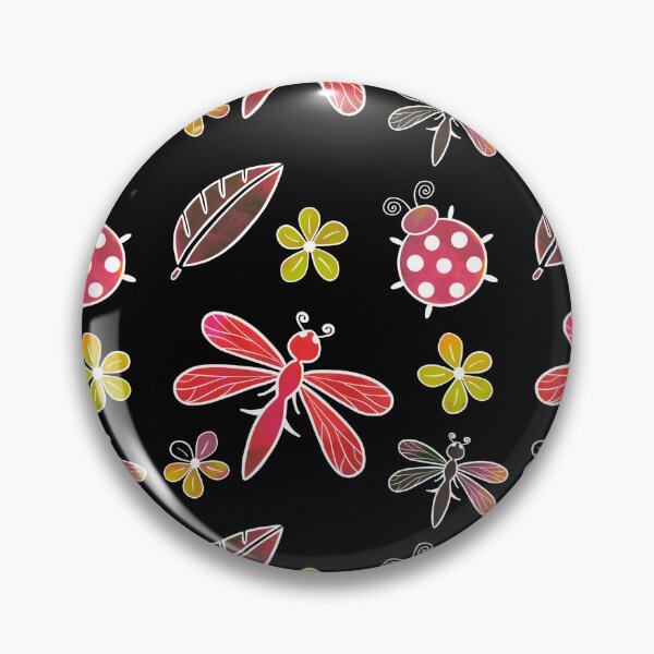 Item preview, Romantic pattern with ladybug and dragonfly on black watercolor designed and sold by Na-Tasch-A.