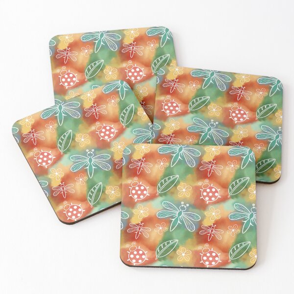 Item preview, Romantic pattern with ladybug and dragonfly on watercolor designed and sold by Na-Tasch-A.