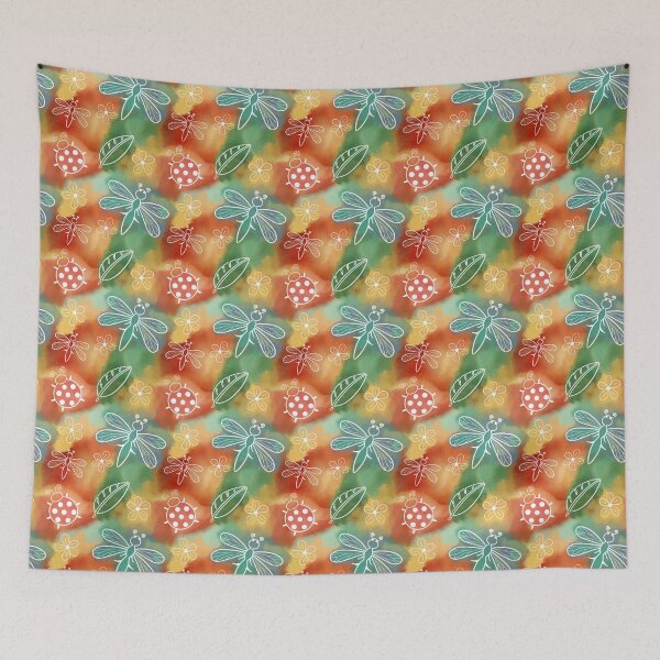 Item preview, Romantic pattern with ladybug and dragonfly on watercolor designed and sold by Na-Tasch-A.