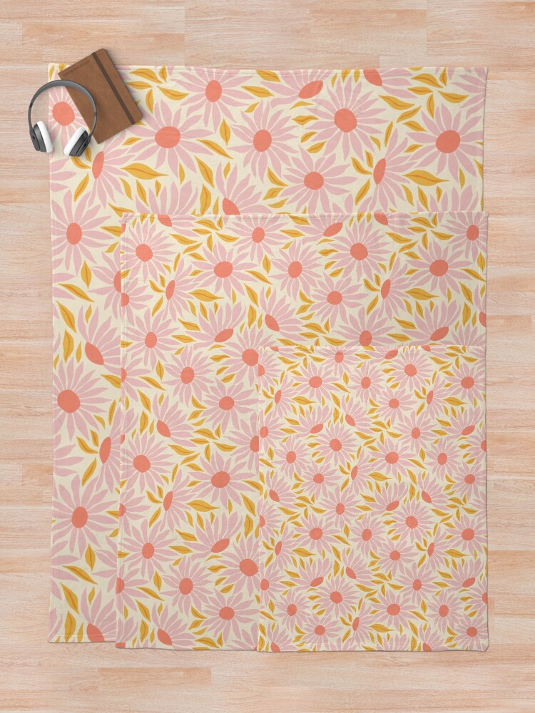 Thumbnail 5 of 6, Throw Blanket, Sunflowers - Pink and gold on cream by Cecca Designs designed and sold by Cecca-Designs.