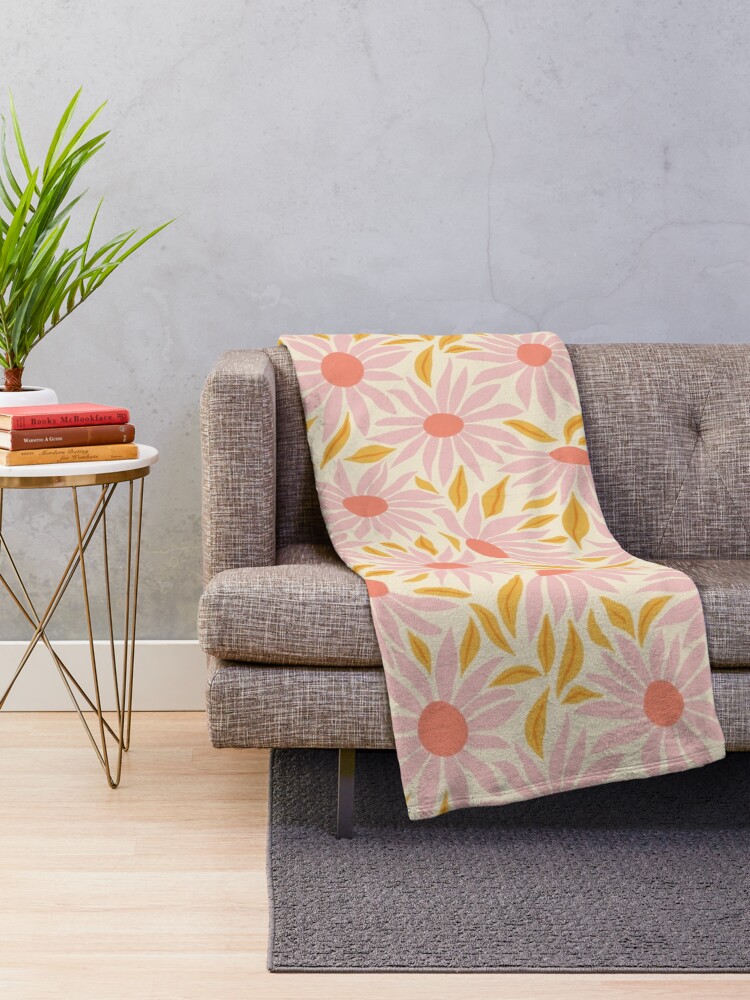 Thumbnail 2 of 6, Throw Blanket, Sunflowers - Pink and gold on cream by Cecca Designs designed and sold by Cecca-Designs.