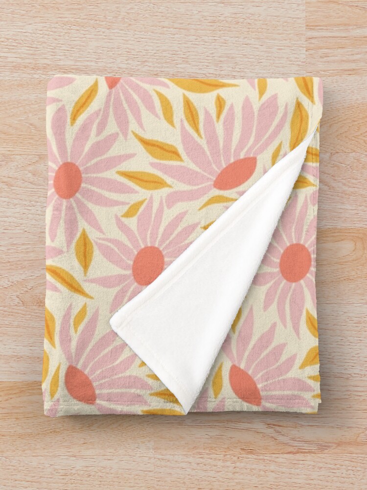 Thumbnail 3 of 6, Throw Blanket, Sunflowers - Pink and gold on cream by Cecca Designs designed and sold by Cecca-Designs.
