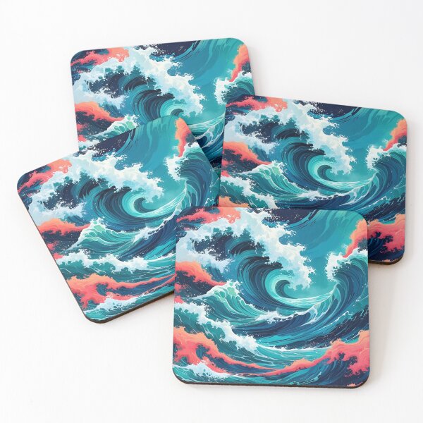 Item preview, Aesthetic Ocean Waves in Orange and Aqua Color Scheme designed and sold by EschatonGarden.