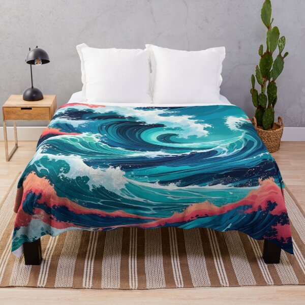 Item preview, Aesthetic Ocean Waves in Orange and Aqua Color Scheme designed and sold by EschatonGarden.