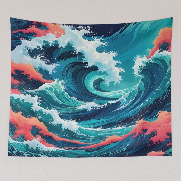 Item preview, Aesthetic Ocean Waves in Orange and Aqua Color Scheme designed and sold by EschatonGarden.