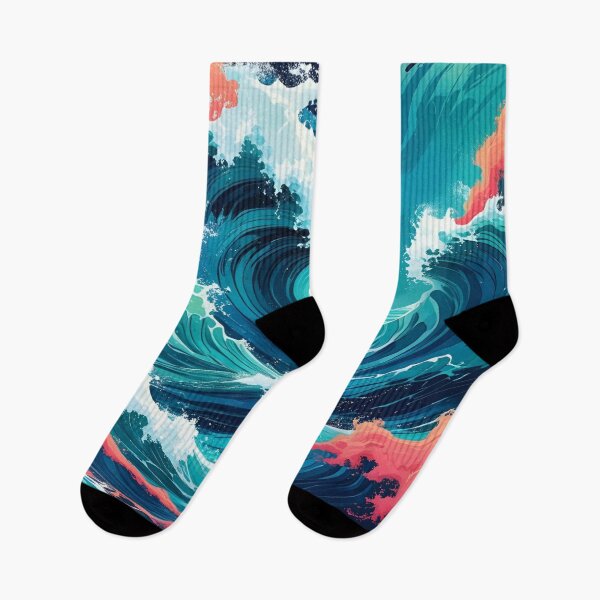 Item preview, Aesthetic Ocean Waves in Orange and Aqua Color Scheme designed and sold by EschatonGarden.