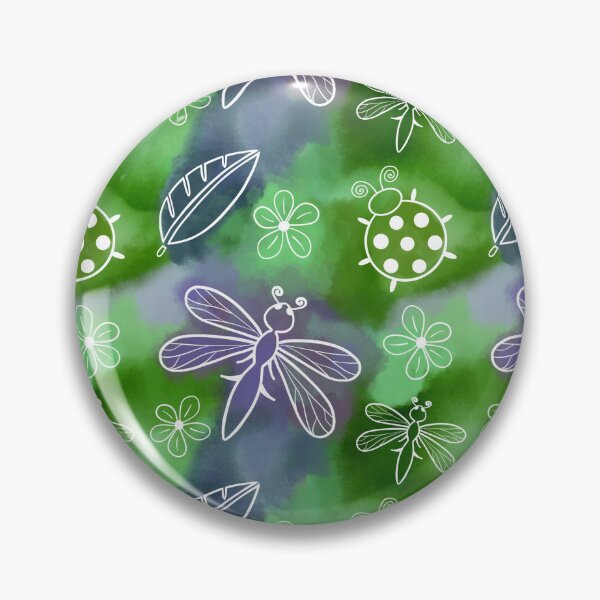 Item preview, Romantic pattern with ladybug and dragonfly on watercolor green blue designed and sold by Na-Tasch-A.